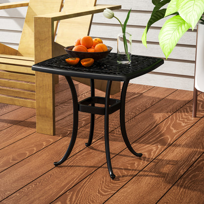 Suro Cast Aluminium Black Outdoor Side Table With Umbrella Hole And Anti Slip Feet