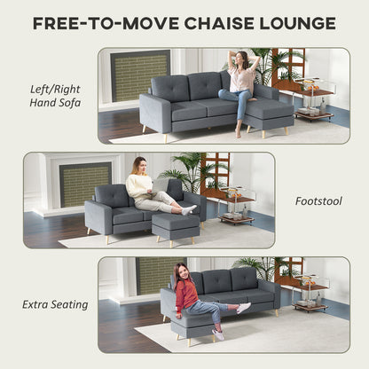 Tafave Fabric Dark Grey L Shaped Corner Sofa With Footstool Tufted Back And Wooden Legs