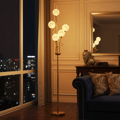 Rarodi Crystal And Metal Gold Tone 5 Light Upright Floor Lamp 156 cm