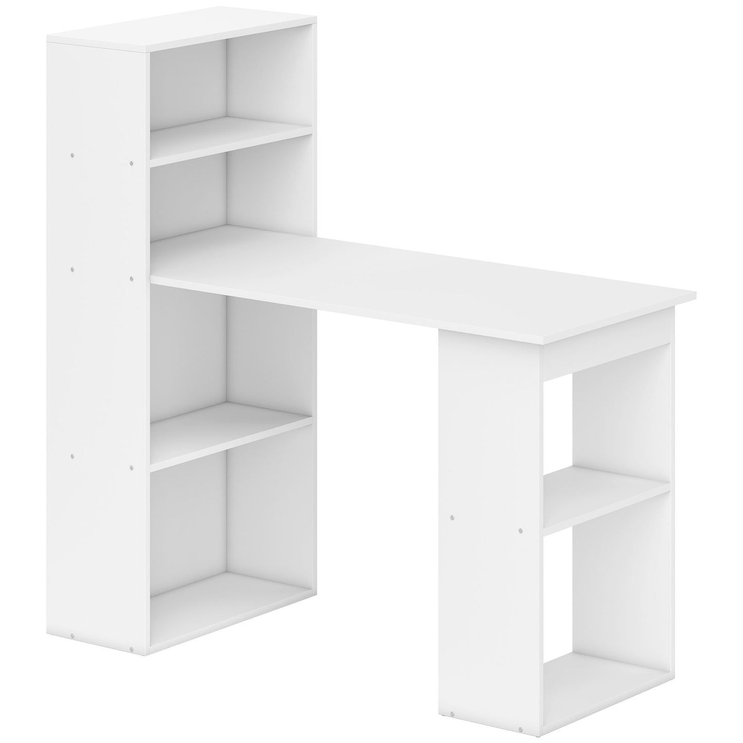 Zire 120cm Wooden White Study Desk With 6 Tier Bookshelf Storage