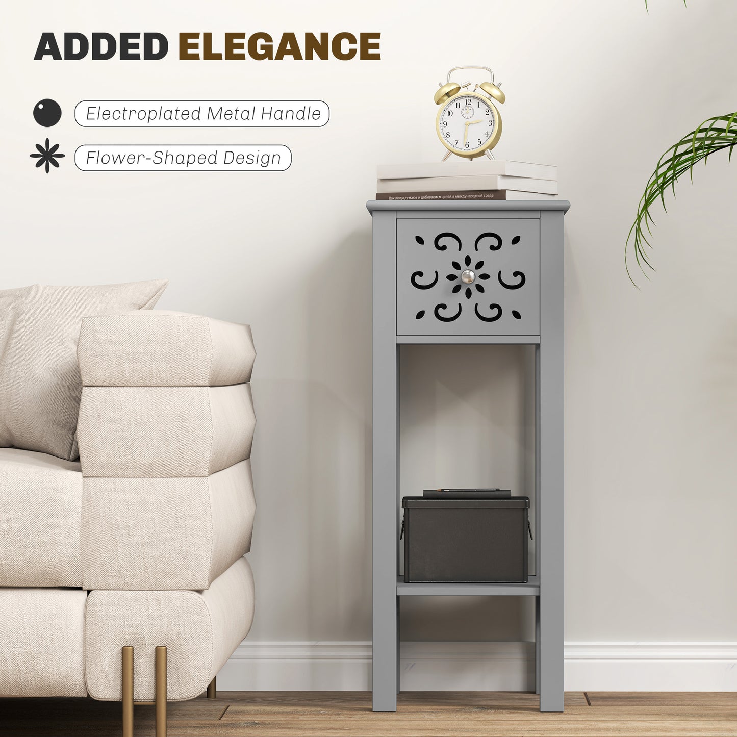 Elne Set Of 2 Grey Wooden Floral Cut Out Accent Side Tables