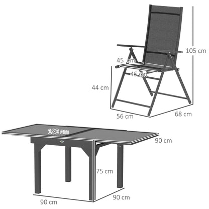 Cosuri 6 Seater Grey Mesh Outdoor Dining Set with Extendable Table and Folding Chairs