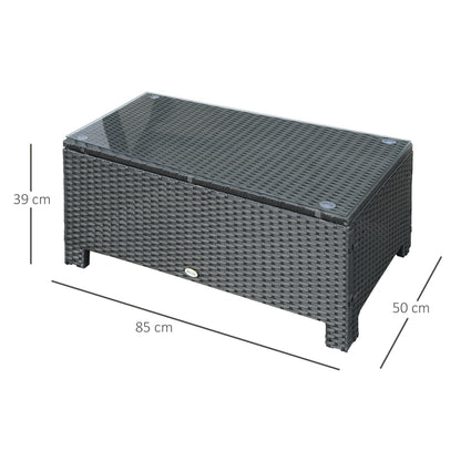 Niyo Black Rattan Rectangular Outdoor Coffee Table With Tempered Glass Top
