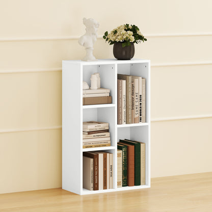Sovi Wood White 2 Tier Bookcase With 5 Storage Compartments
