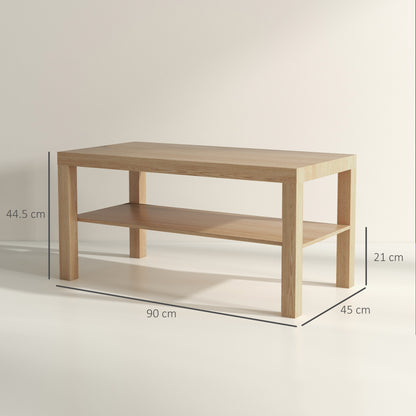 Wooden 90cm Natural Finish Rectangular Coffee Table with Bottom Shelf