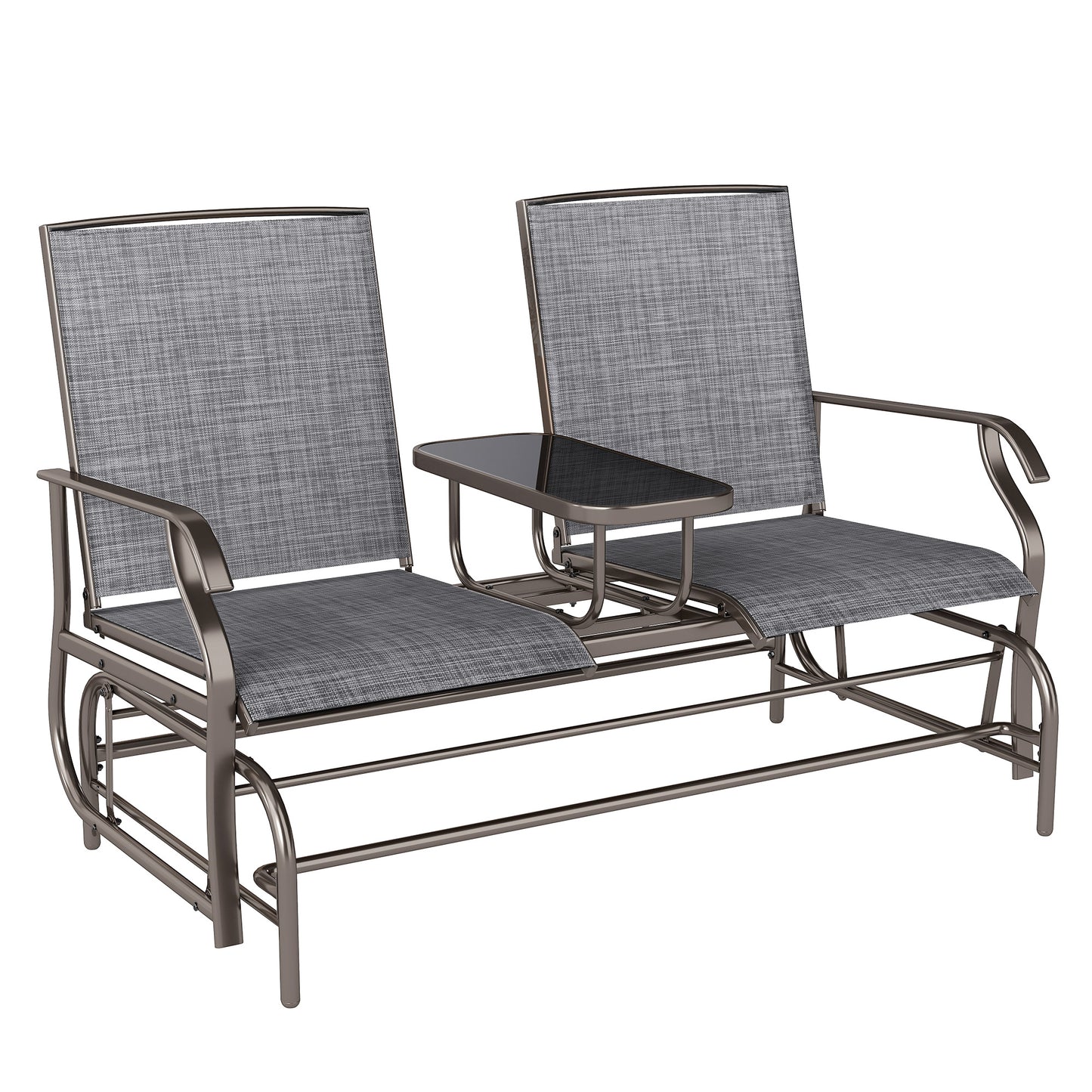 Mukatti  Metal Brown And Grey 2 Seater Garden Glider Bench With Glass Top Centre Table