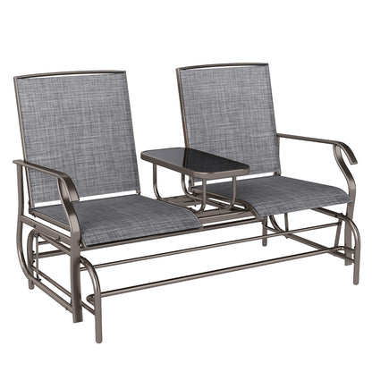 Mukatti  Metal Brown And Grey 2 Seater Garden Glider Bench With Glass Top Centre Table