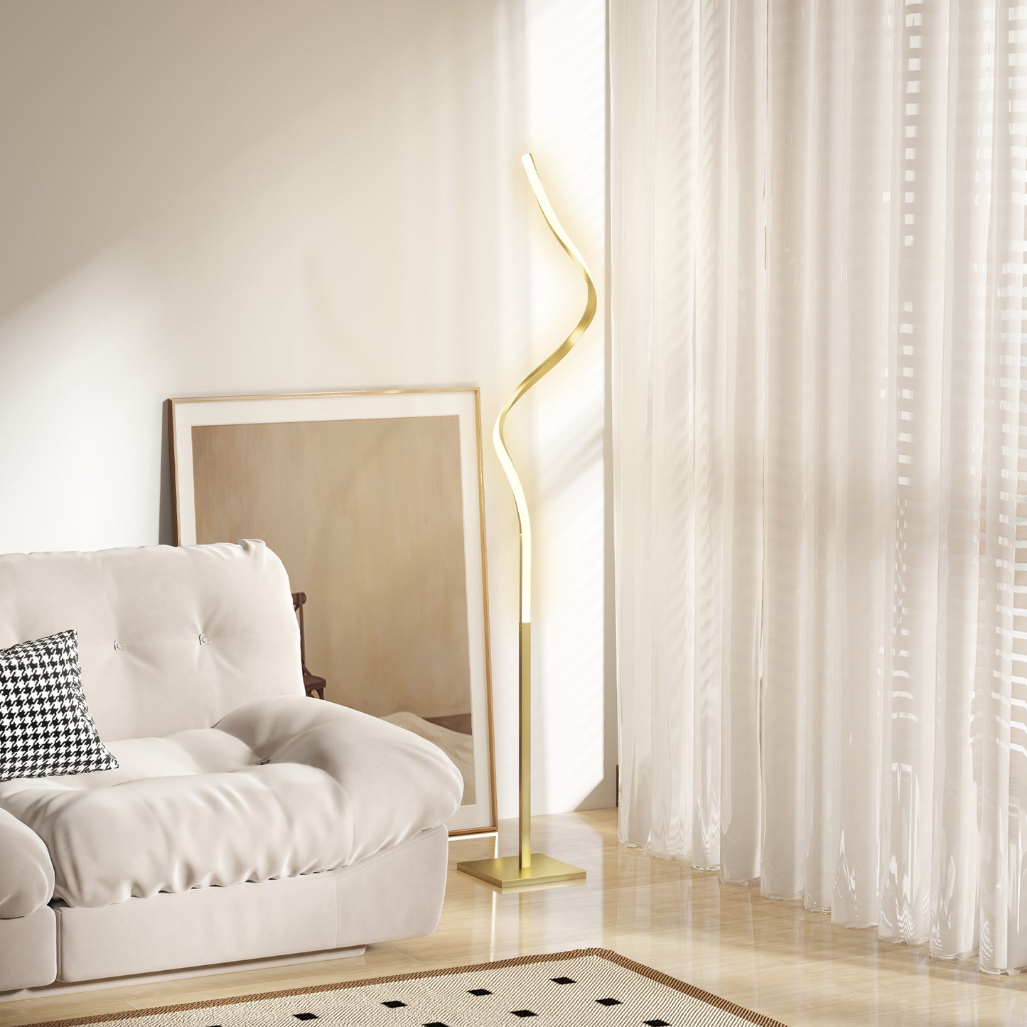 Fiyosu Metal Gold Tone Dimmable LED Floor Lamp With Adjustable Brightness And Foot Switch