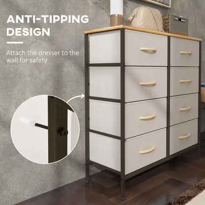 Neyo Metal And Fabric Cream White 8 Drawer Industrial Storage Dresser With Steel Frame
