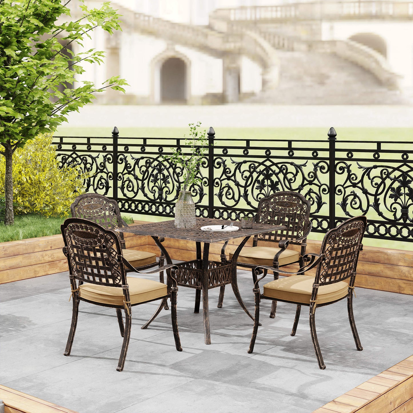 Monake 4 Seater Bronze Cast Aluminium Outdoor Garden Dining Set