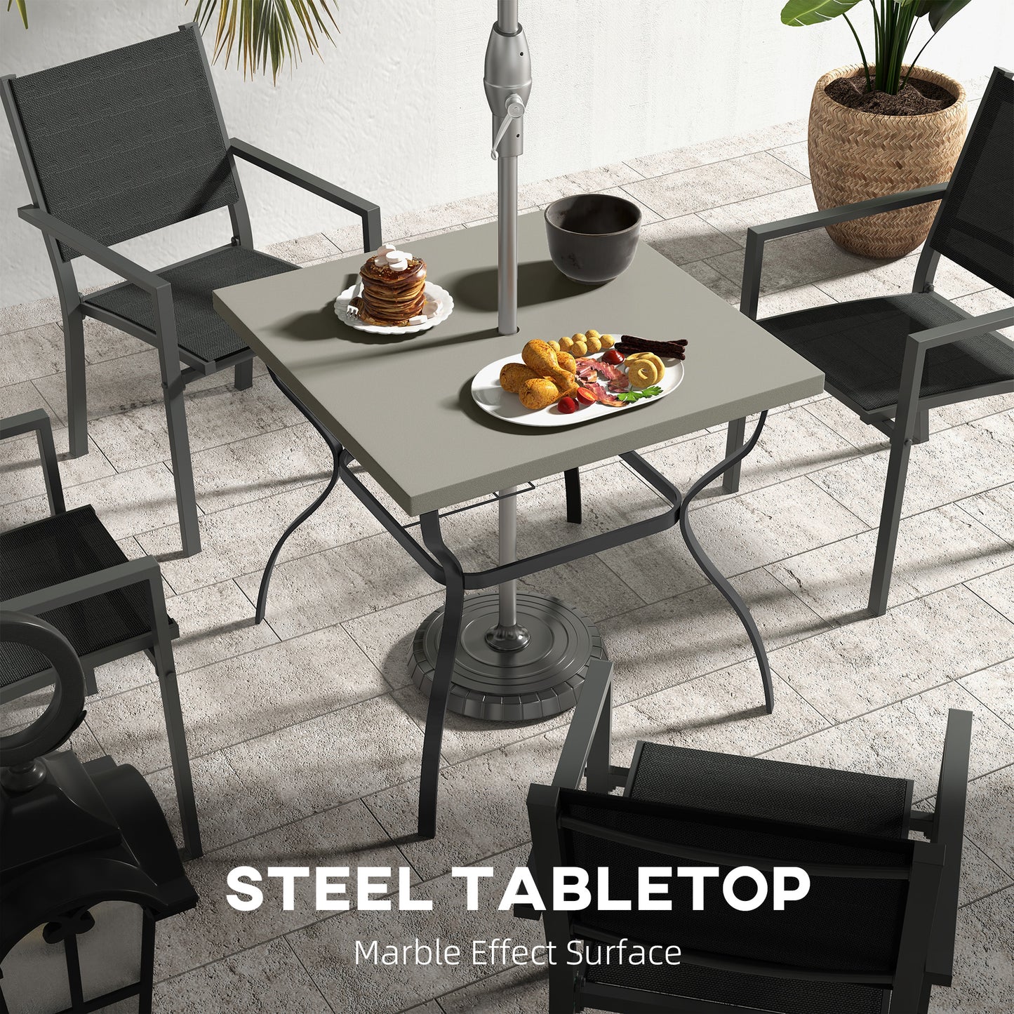 Coel Steel Grey And Black 4 Seater Garden Table With Parasol Hole