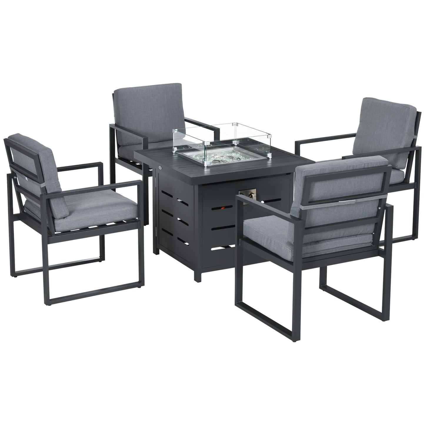 Mira 4 Seater Grey Aluminium Garden Furniture Set with Gas Fire Pit Table