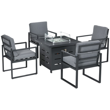 Mira 4 Seater Grey Aluminium Garden Furniture Set with Gas Fire Pit Table