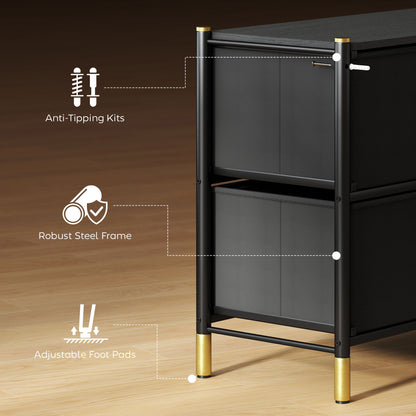 Lomomo Faux Leather Black Front Panel Chest Of Drawers