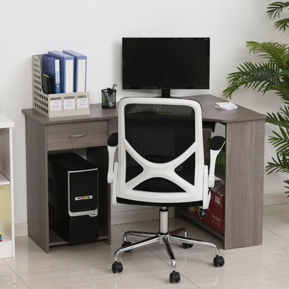 Nifi 120cm Wooden Grey L Shaped Corner Desk With Keyboard Tray Drawers And Shelving