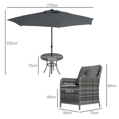 Rolana Nivi 4 Seater Rattan Grey Outdoor Dining Set With Parasol And Cushions