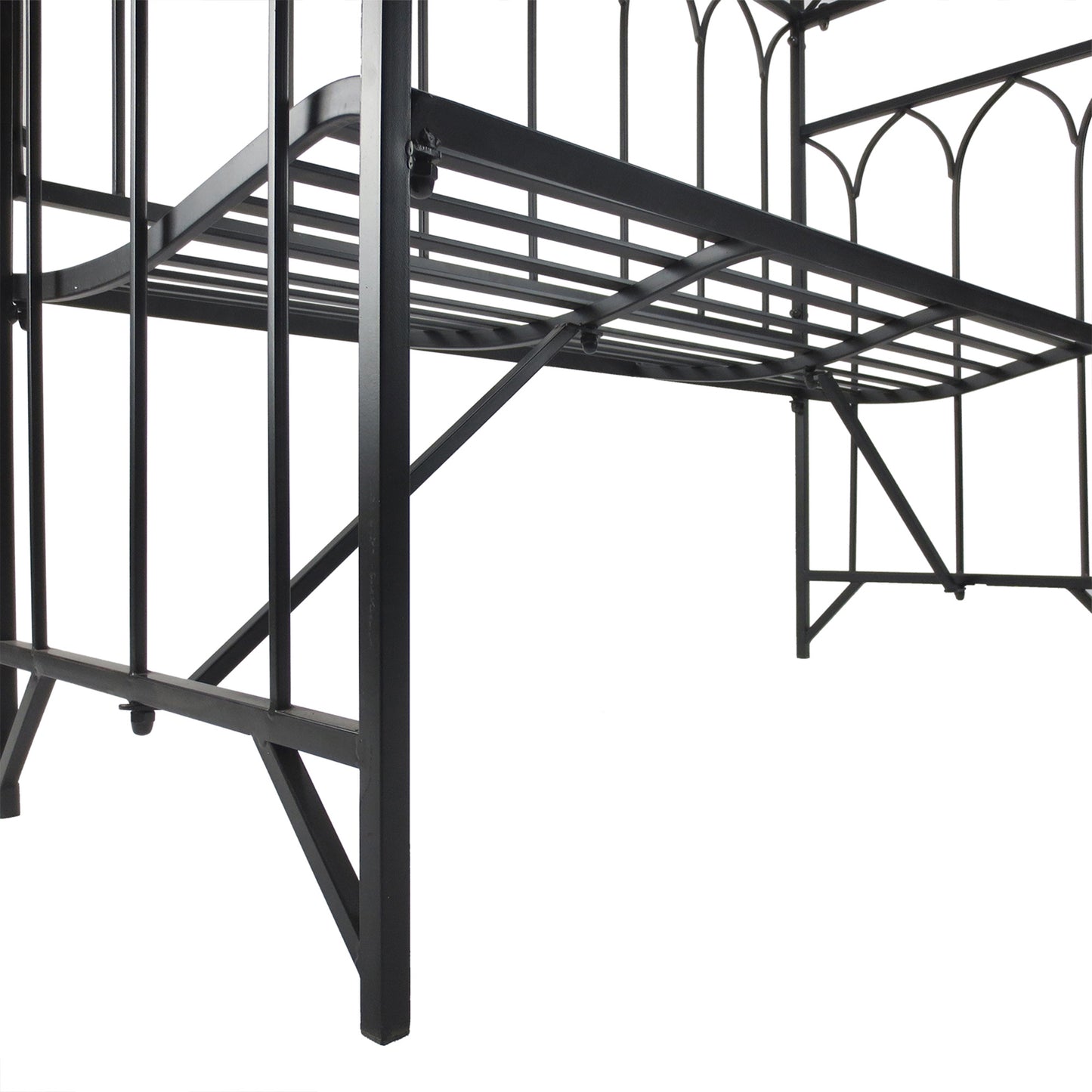 Moretta Metal Black Garden Bench With Arched Trellis Frame For Climbing Plants 115 x 50 x 203 cm