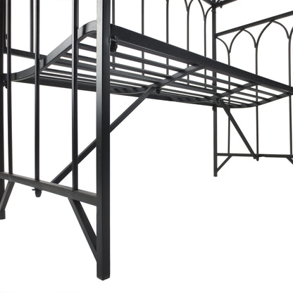 Moretta Metal Black Garden Bench With Arched Trellis Frame For Climbing Plants 115 x 50 x 203 cm