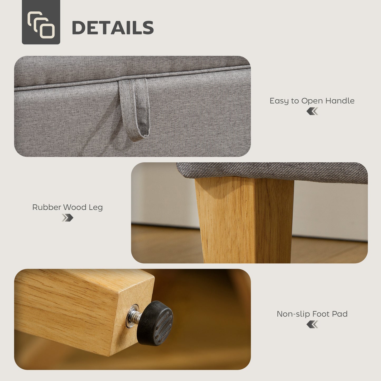Tonale Linen Light Grey Compact Storage Footstool With Natural Wooden Legs