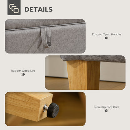 Tonale Linen Light Grey Compact Storage Footstool With Natural Wooden Legs