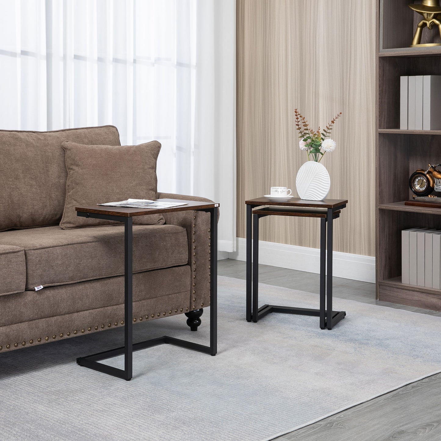 Supa Metal Rustic Brown Set Of 3 Nesting C ShaFauxd Side Tables With Steel Frame