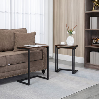 Supa Metal Rustic Brown Set Of 3 Nesting C ShaFauxd Side Tables With Steel Frame
