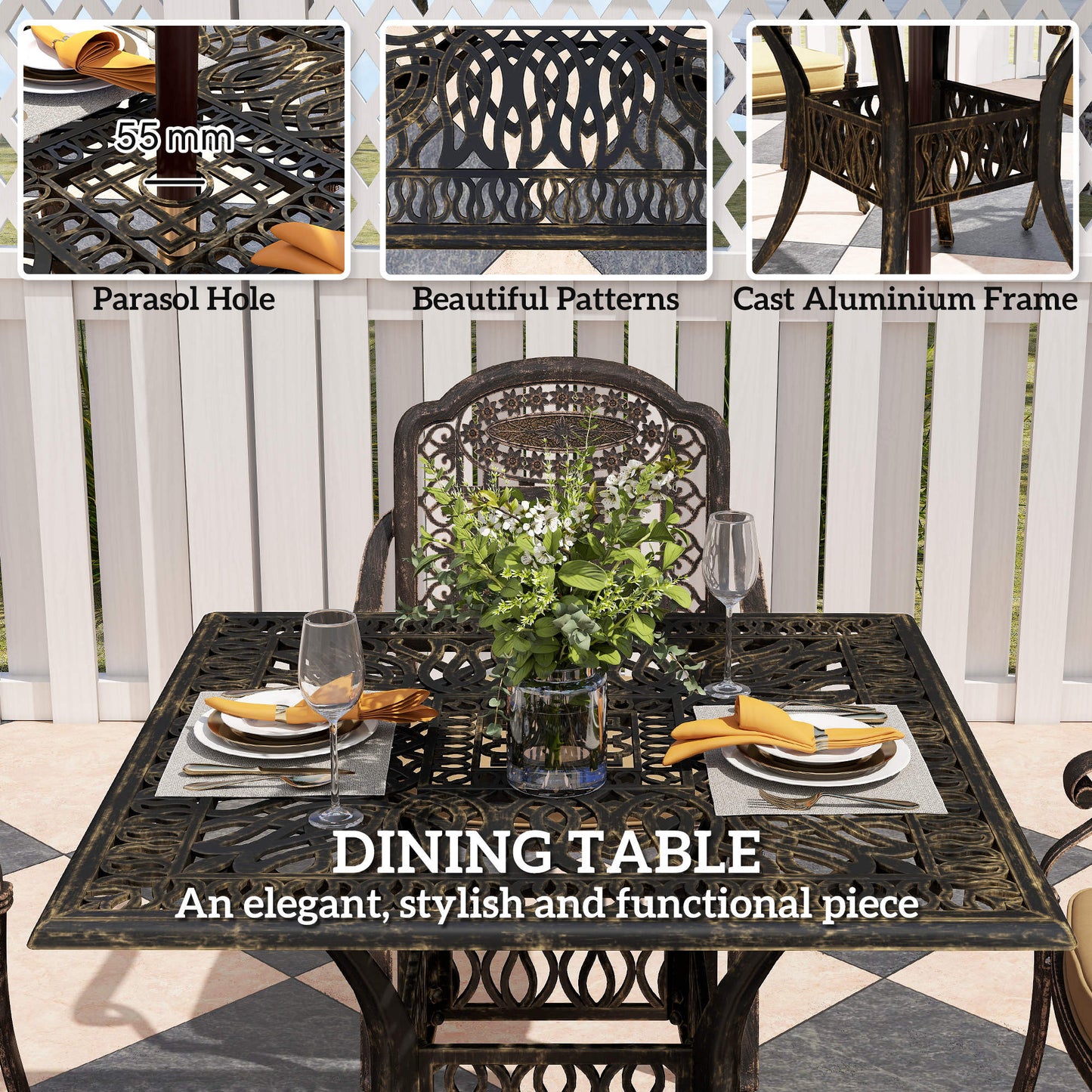 Monake 4 Seater Bronze Cast Aluminium Outdoor Garden Dining Set