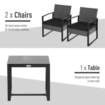 Seha Dark Grey Rattan 2 Seater Outdoor Bistro Set With Black Cushions