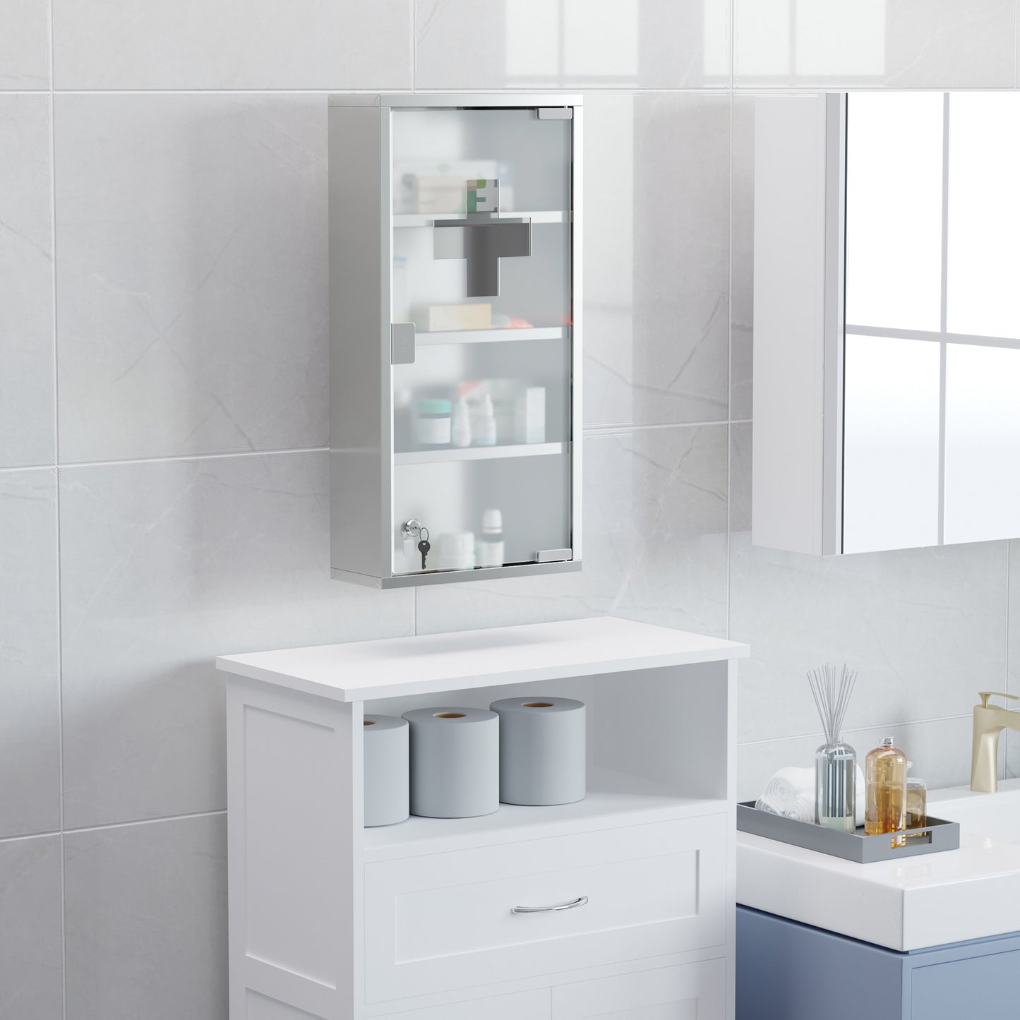Ranico Hama Wall Mounted Stainless Steel Bathroom Medicine Cabinet With Glass Door And Shelves