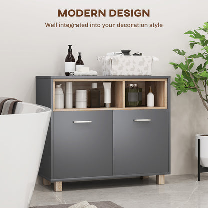 Cosano Freestanding Bathroom Storage Cabinet With Open Compartments And Double Doors