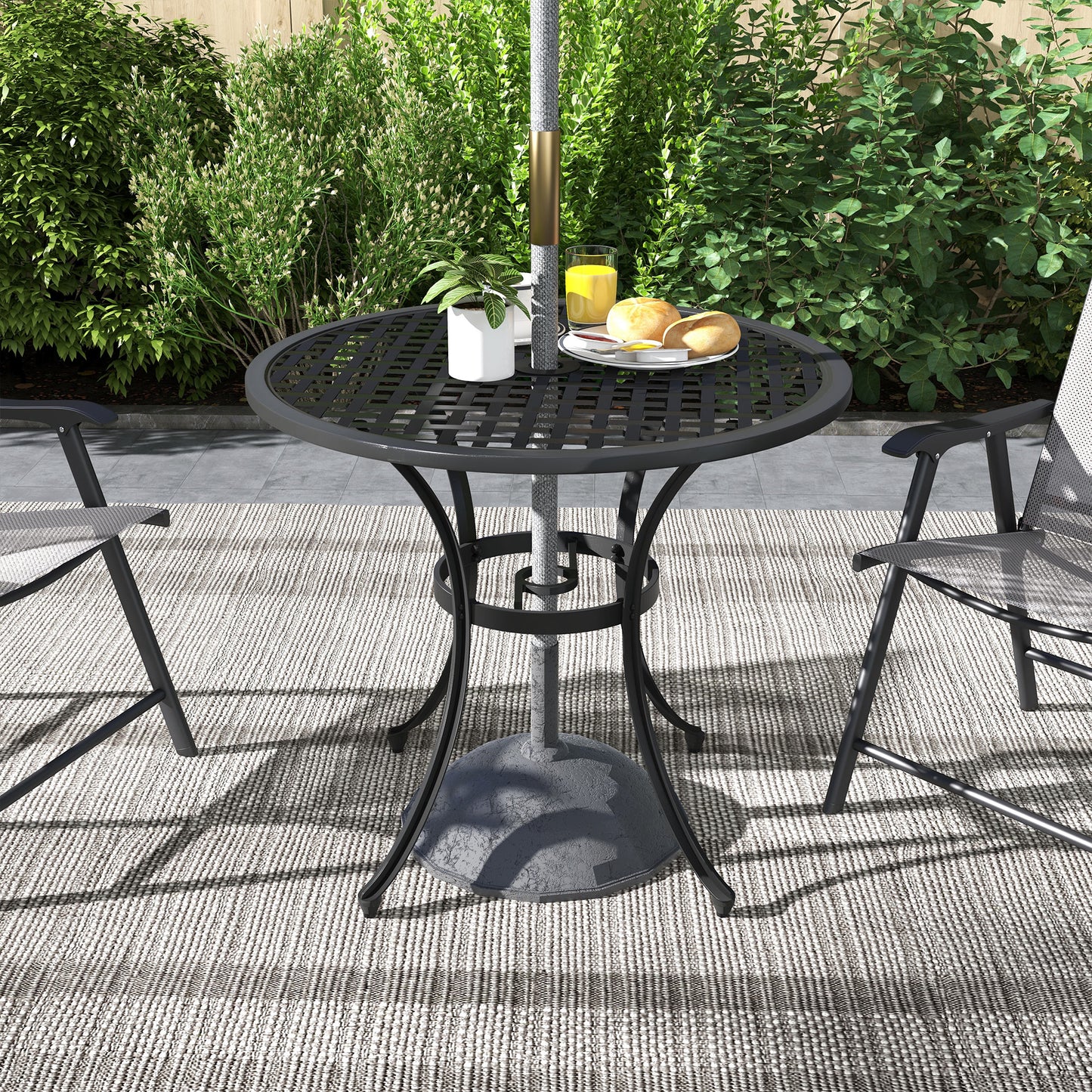 Tovedo Black Aluminium Round Outdoor Table with Central Parasol Hole