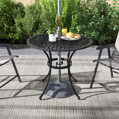 Tovedo Black Aluminium Round Outdoor Table with Central Parasol Hole