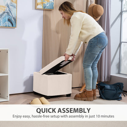 Rivima Square Beige Corduroy Storage Ottoman Bench With Removable Lid