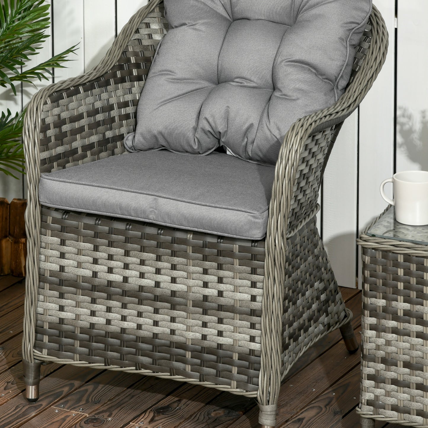 Yosu Rattan Grey 3 Piece Bistro Set With Glass Top Table