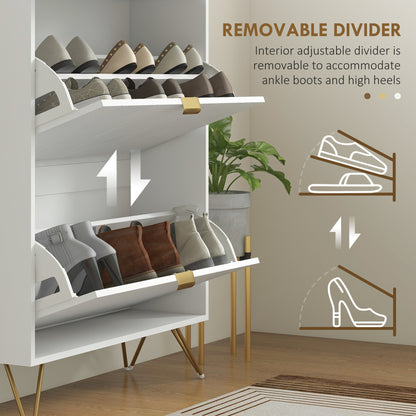Molari Doha Wooden White Narrow Shoe Cabinet With 2 Flip Drawers