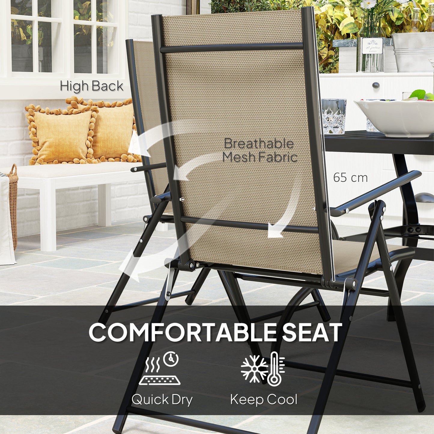 Yodiro 4 Seater Cream Mesh and Steel Frame Dining Patio