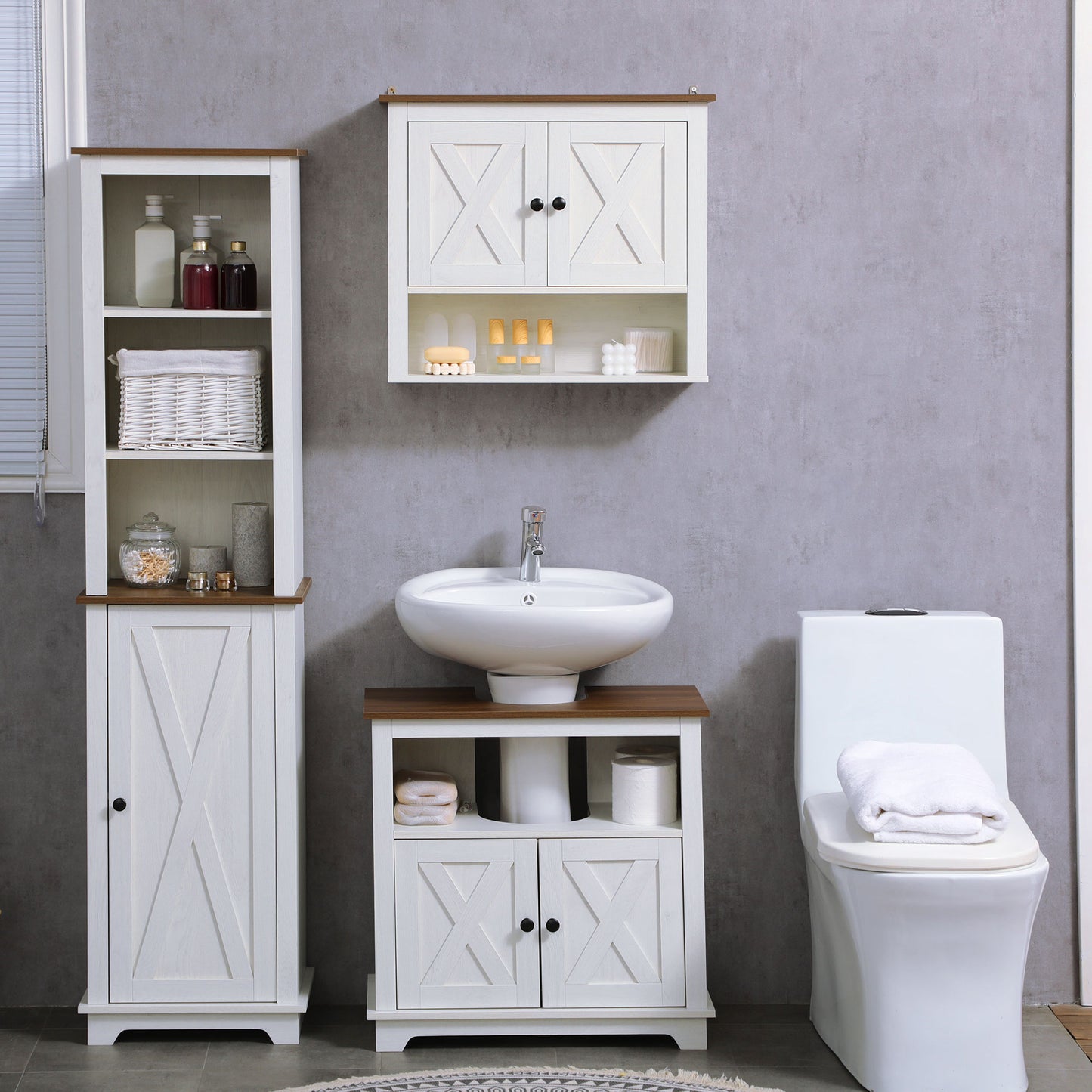 Modile Wall Mounted Farmhouse Style Bathroom Storage Cabinet In White