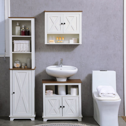 Modile Wall Mounted Farmhouse Style Bathroom Storage Cabinet In White