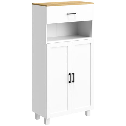 Yoelna 130cm Wooden White Nordic Kitchen Cabinet 1 Drawer 2 Doors And Open Counter