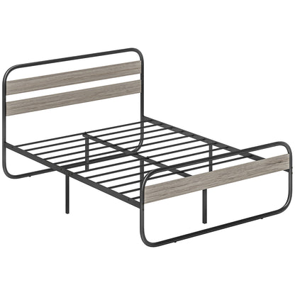 Cozine 4FT6 Grey and Black Metal Industrial Double Platform Bed Frame
