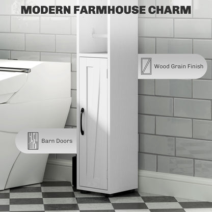 Minore Farmhouse Style Slim Bathroom Storage Cabinet With Barn Doors And Toilet Roll Holder White