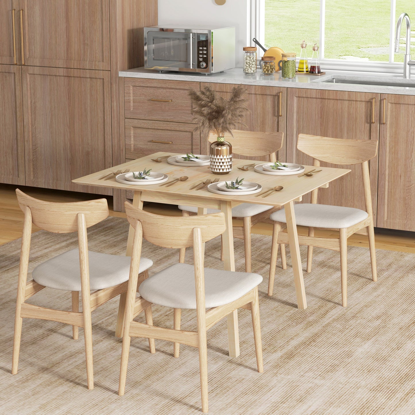 Nolilu Solid Wood Natural Folding Drop Leaf Dining Table Seating 2 To 4