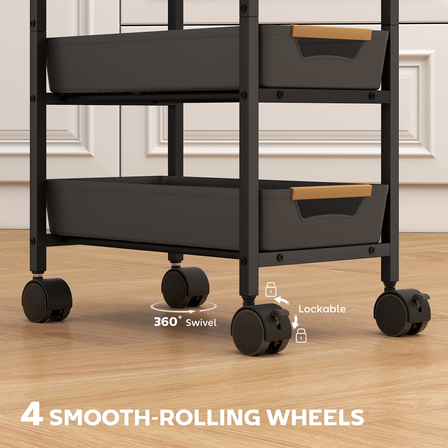 Coli Metal Black 5 Tier Storage Trolley On Wheels