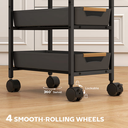 Coli Metal Black 5 Tier Storage Trolley On Wheels