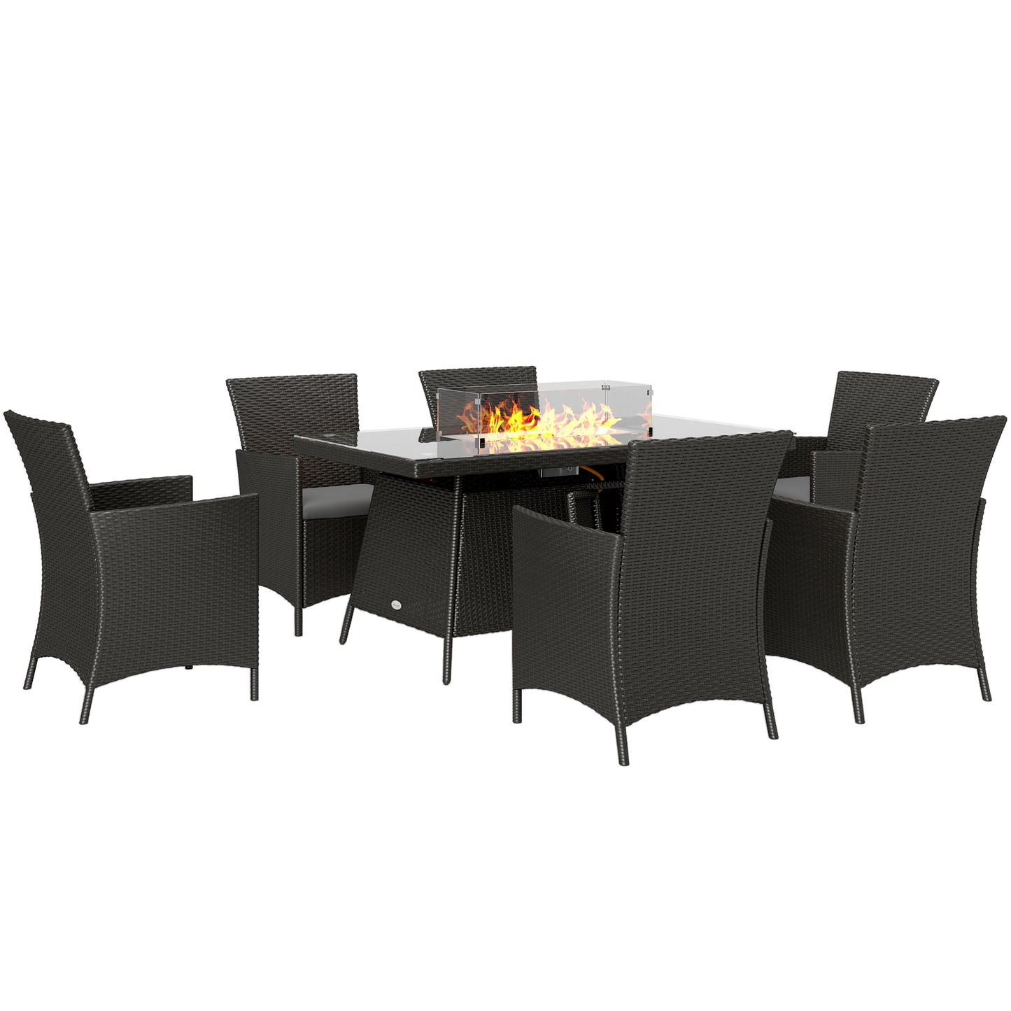 Lemadi Rattan Black 6 Seater Outdoor Dining Set With Fire Pit Table