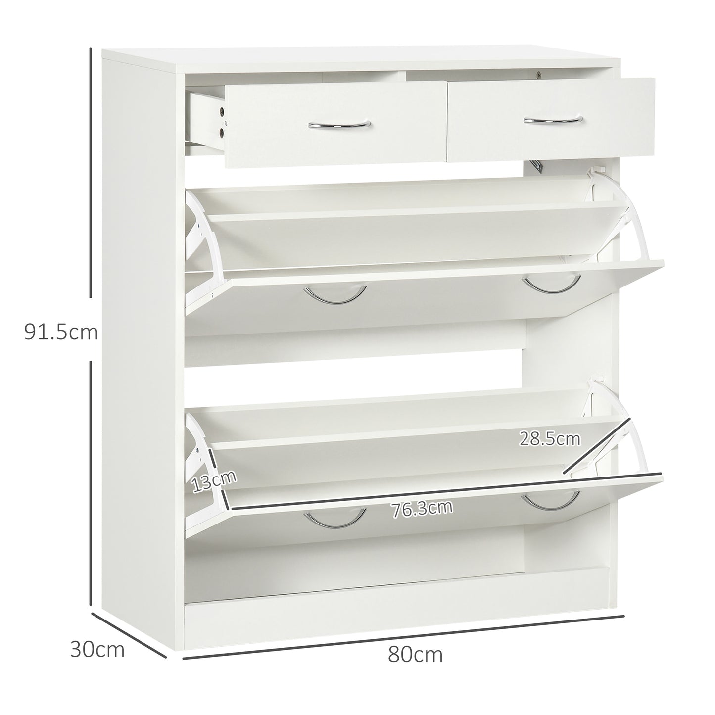 Fafina Wooden White Slim Shoe Cabinet With 2 Flip Drawers For 12 Pairs