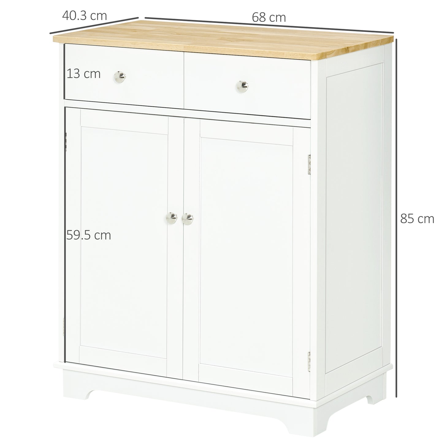 Colalu Wooden Kitchen Cabinet With Solid Natural Top 2 Doors 2 Drawers