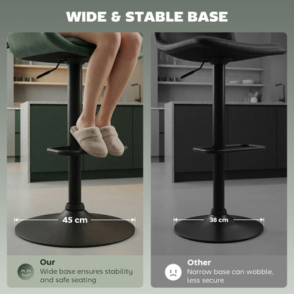 Milosu Fabric Green Adjustable Retro Bar Stools Set Of 2 With Swivel Seats