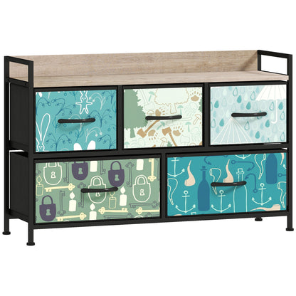 Larala Wooden Blue 5 Drawer Storage Chest