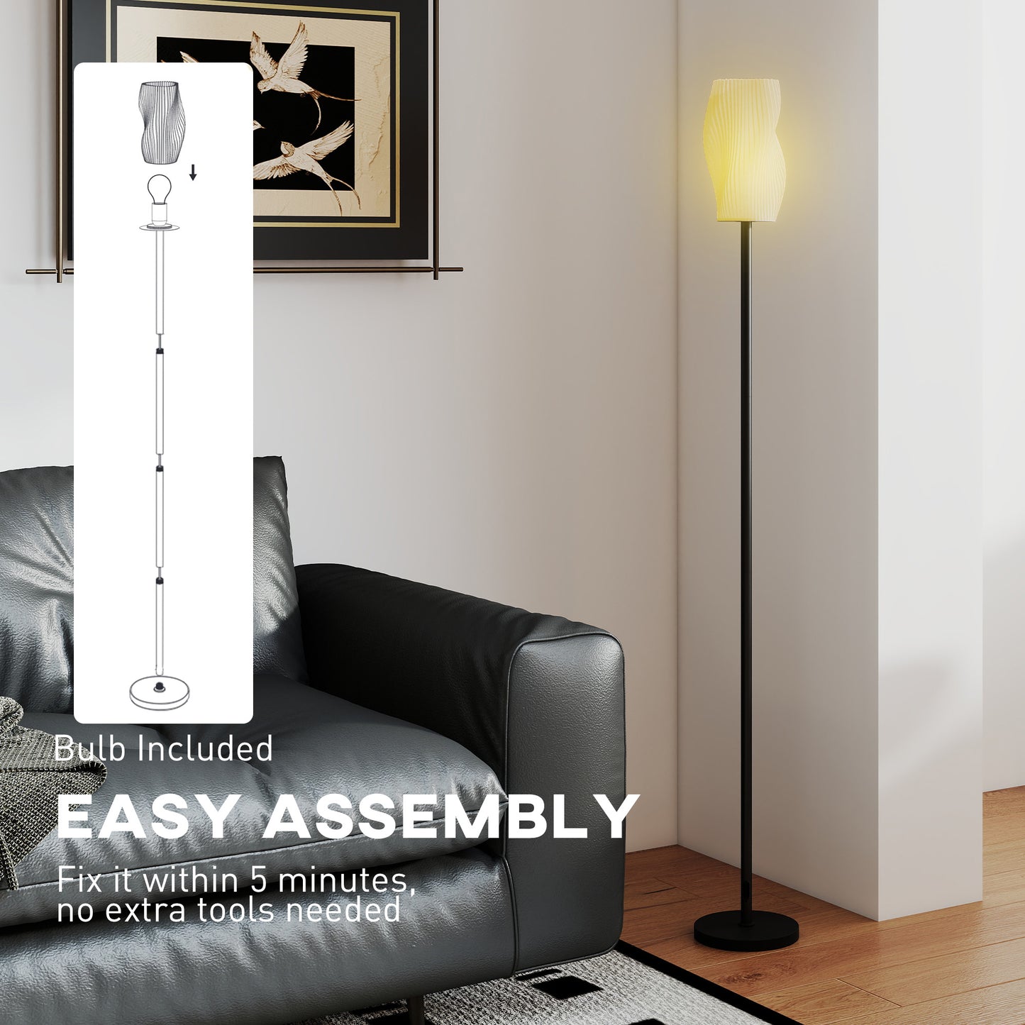 Vato Plastic White 3D Printed Modern Floor Lamp With Curved Shade And Adjustable Colour Light